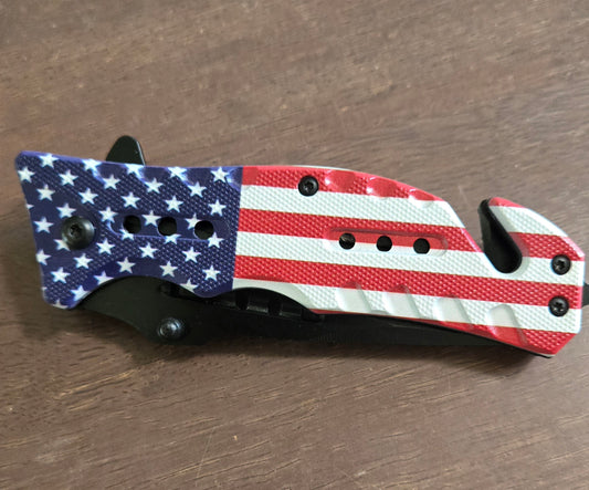 American Flag SPRING Assisted Opening Pocket KNIFE Serrated/Plain Combo Blade