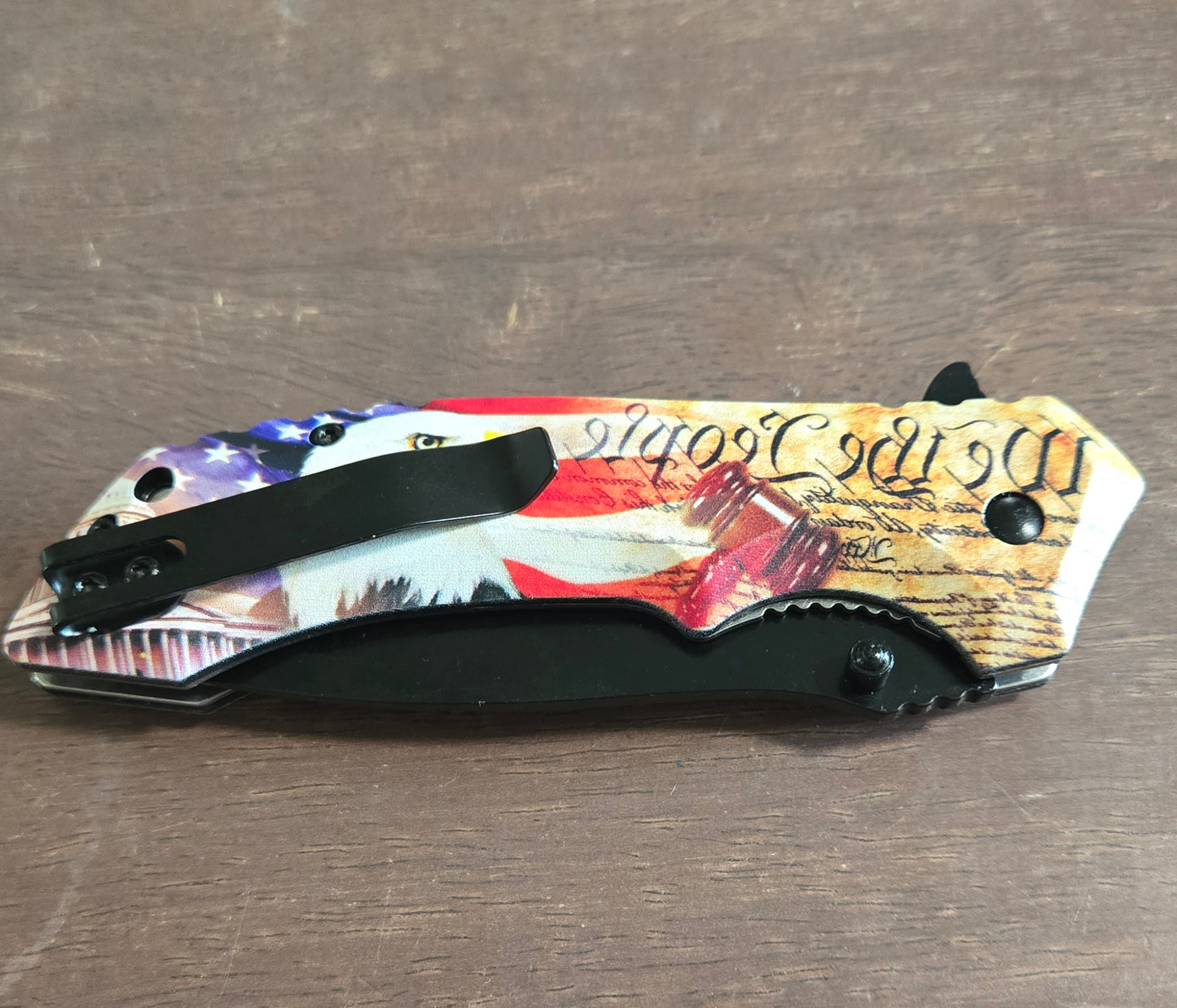 We the People Spring Assisted Folding Knife with Constitution Flag Eagle Handle