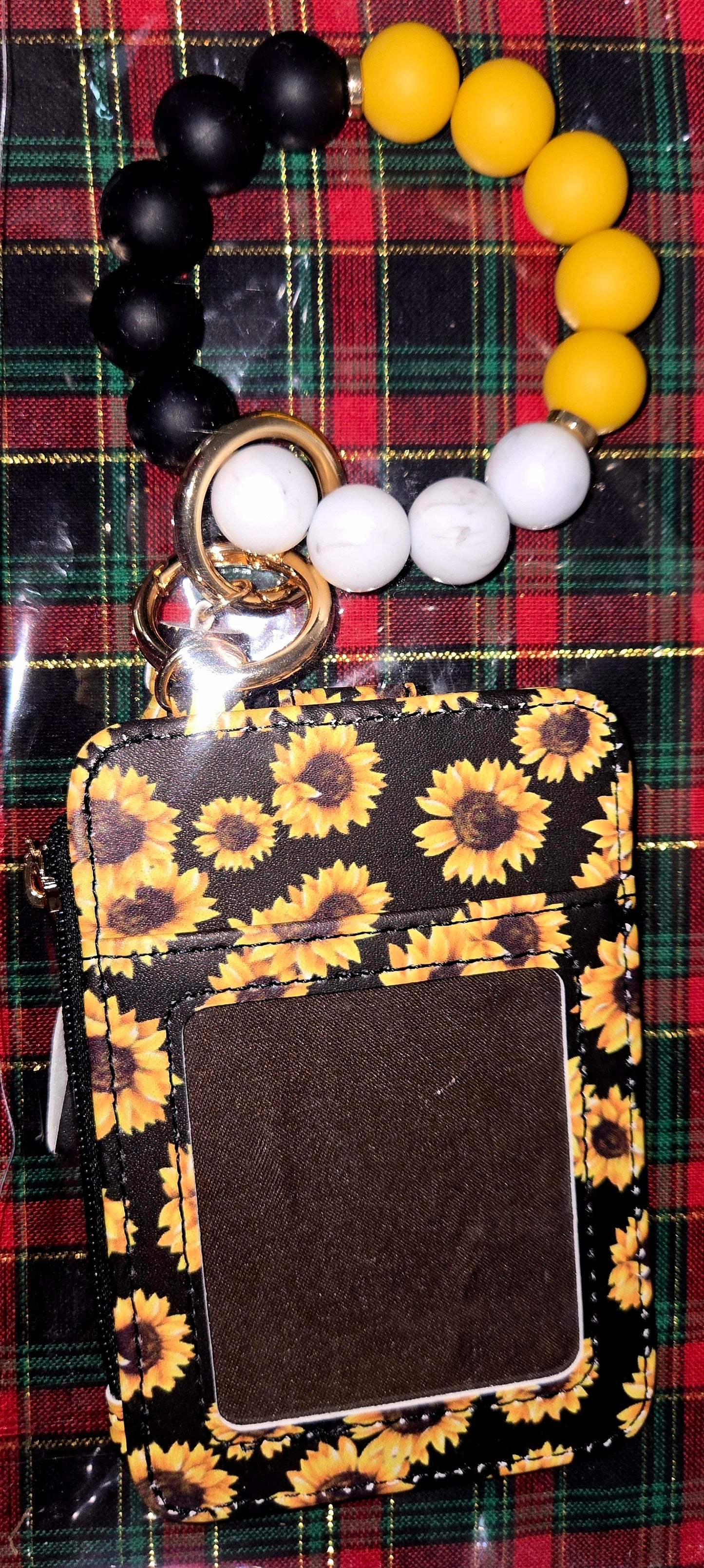 Silicone Beaded Bracelet with Cardholder Keychain Sunflowers