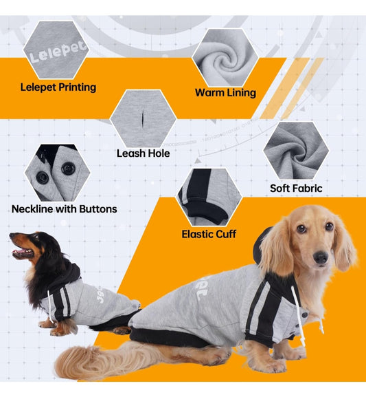 Lelepet Dachshund Hoodie, Soft Dog Sweatshirt with Hood, Warm Pullover for Small Dogs, Fall Winter Outfit with Leash Hole