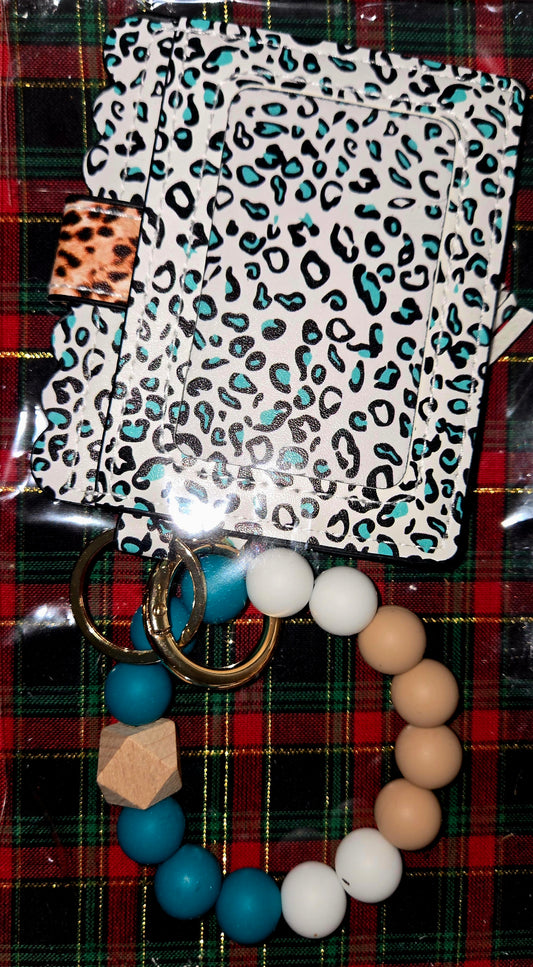 Silicone Beaded Bracelet with Cardholder Keychain