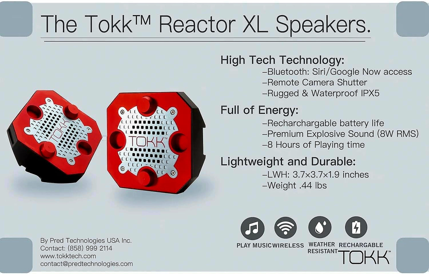 TOKK Reactor XL - Portable Wireless Bluetooth Stereo Speakers - Black