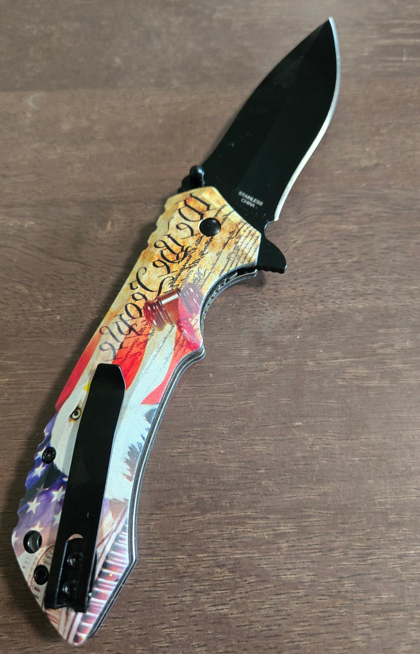 We the People Spring Assisted Folding Knife with Constitution Flag Eagle Handle