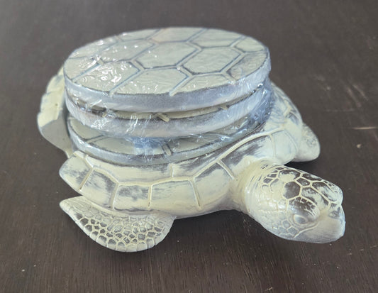 Sea Turtle Coaster Set of 4 with Holder – Coastal Beach & Ocean Décor Gift