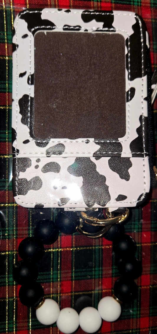 Cow Print Silicone Beaded Bracelet Cardholder Keychain