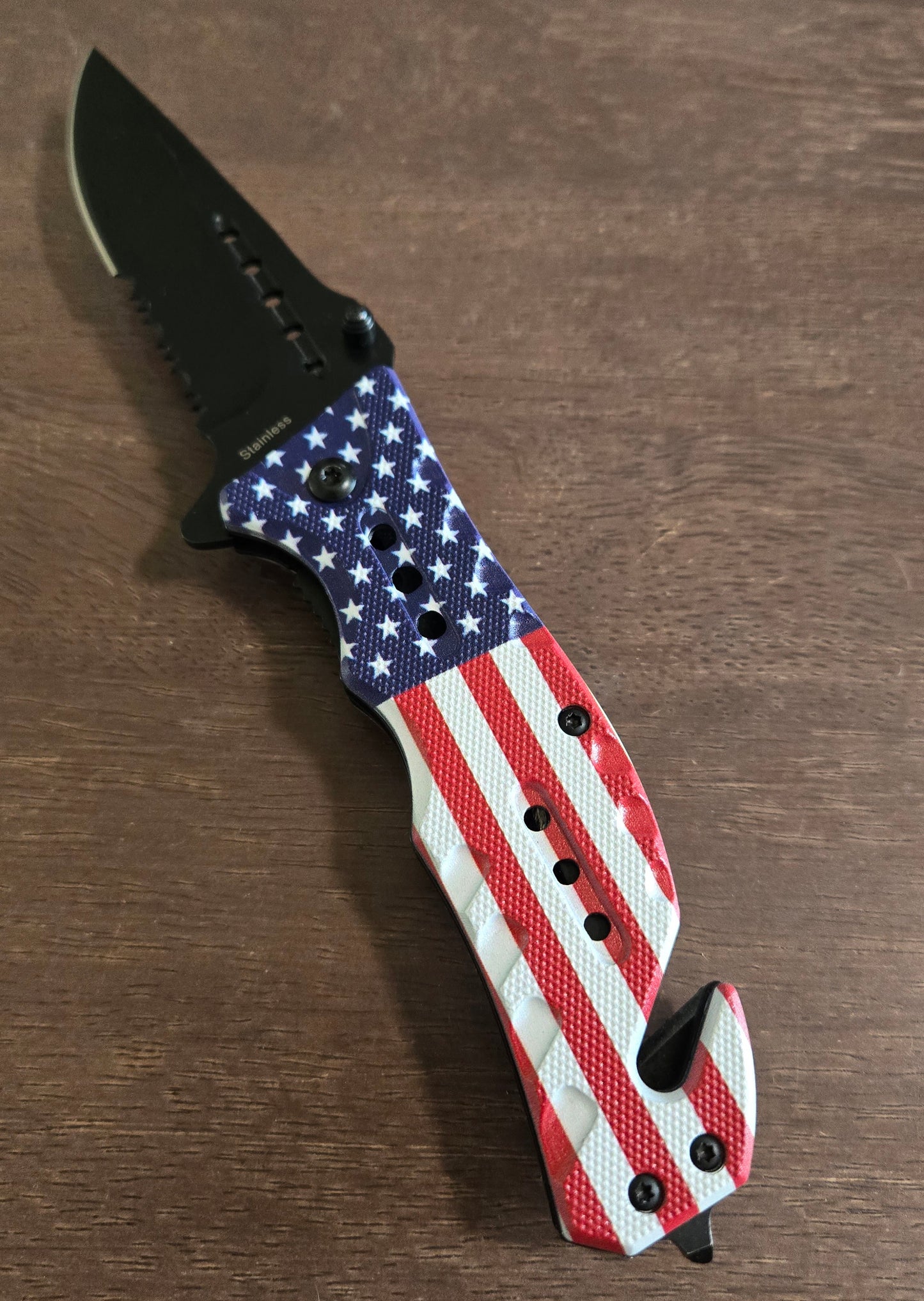 American Flag SPRING Assisted Opening Pocket KNIFE Serrated/Plain Combo Blade