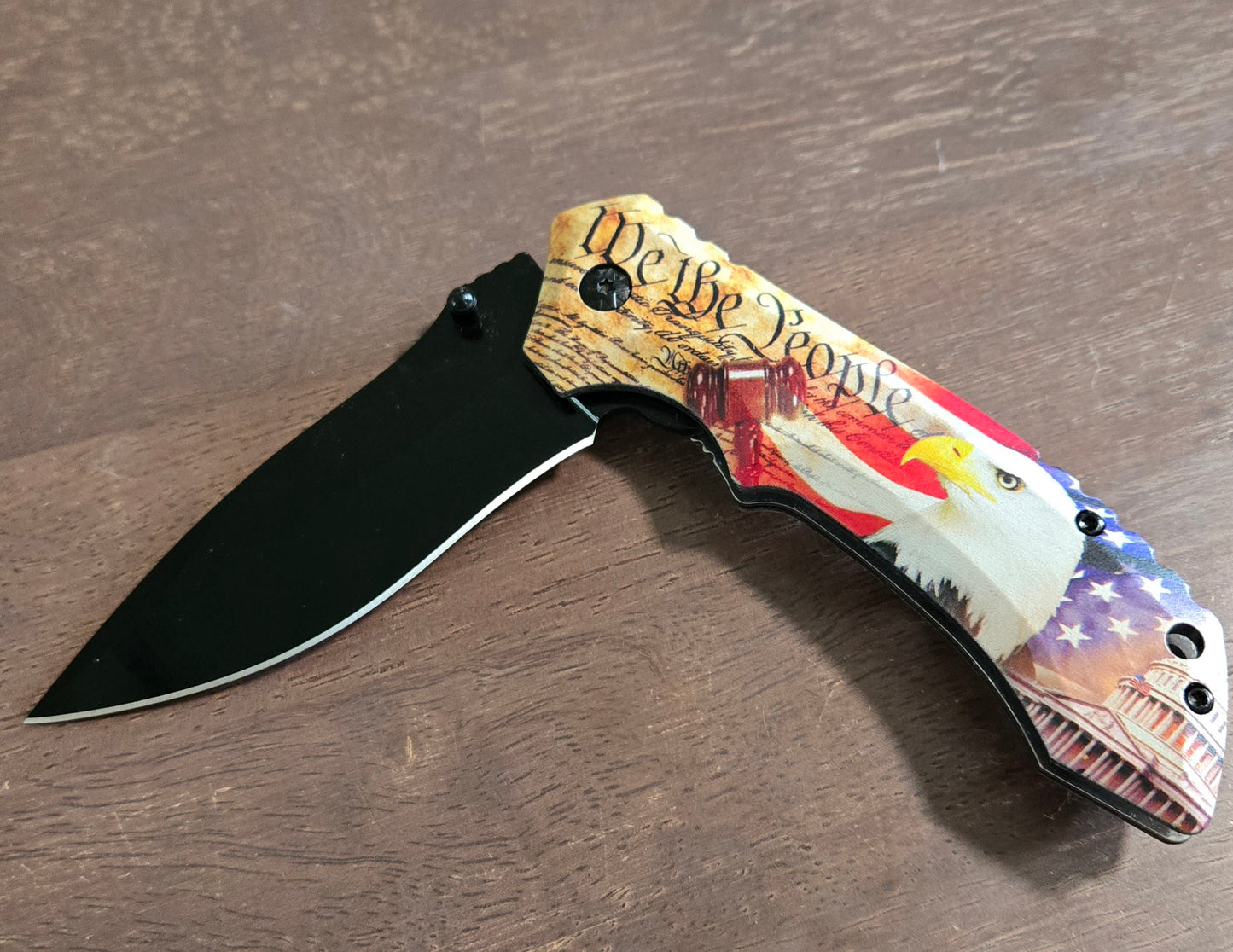 We the People Spring Assisted Folding Knife with Constitution Flag Eagle Handle