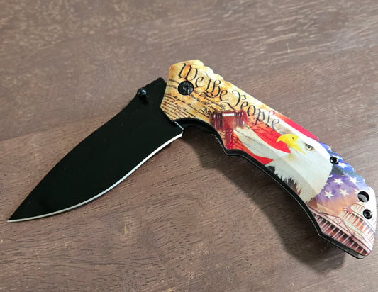 We the People Spring Assisted Folding Knife with Constitution Flag Eagle Handle