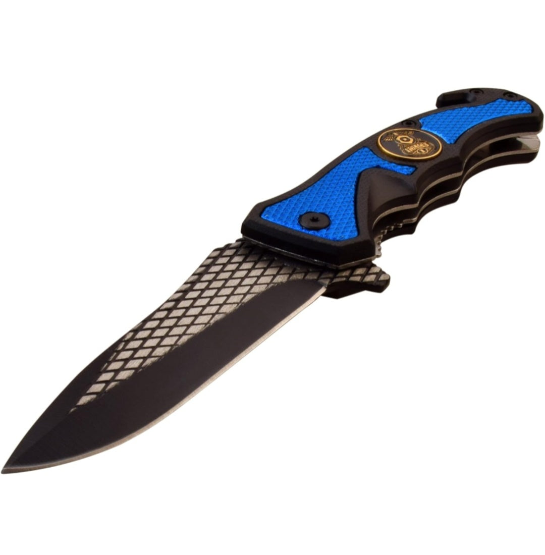 Police Tactical Spring Assisted Open Pocket Rescue Knife with Glass Breaker