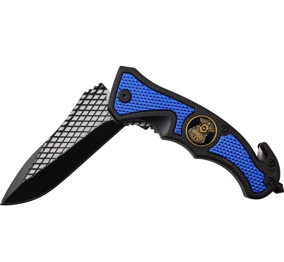 Police Tactical Spring Assisted Open Pocket Rescue Knife with Glass Breaker