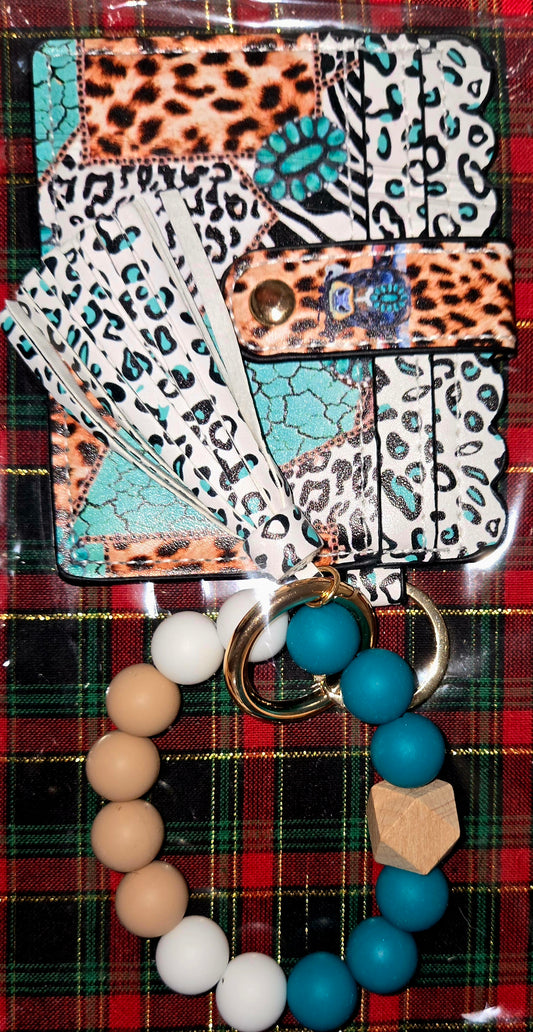 Silicone Beaded Bracelet with Cardholder Keychain