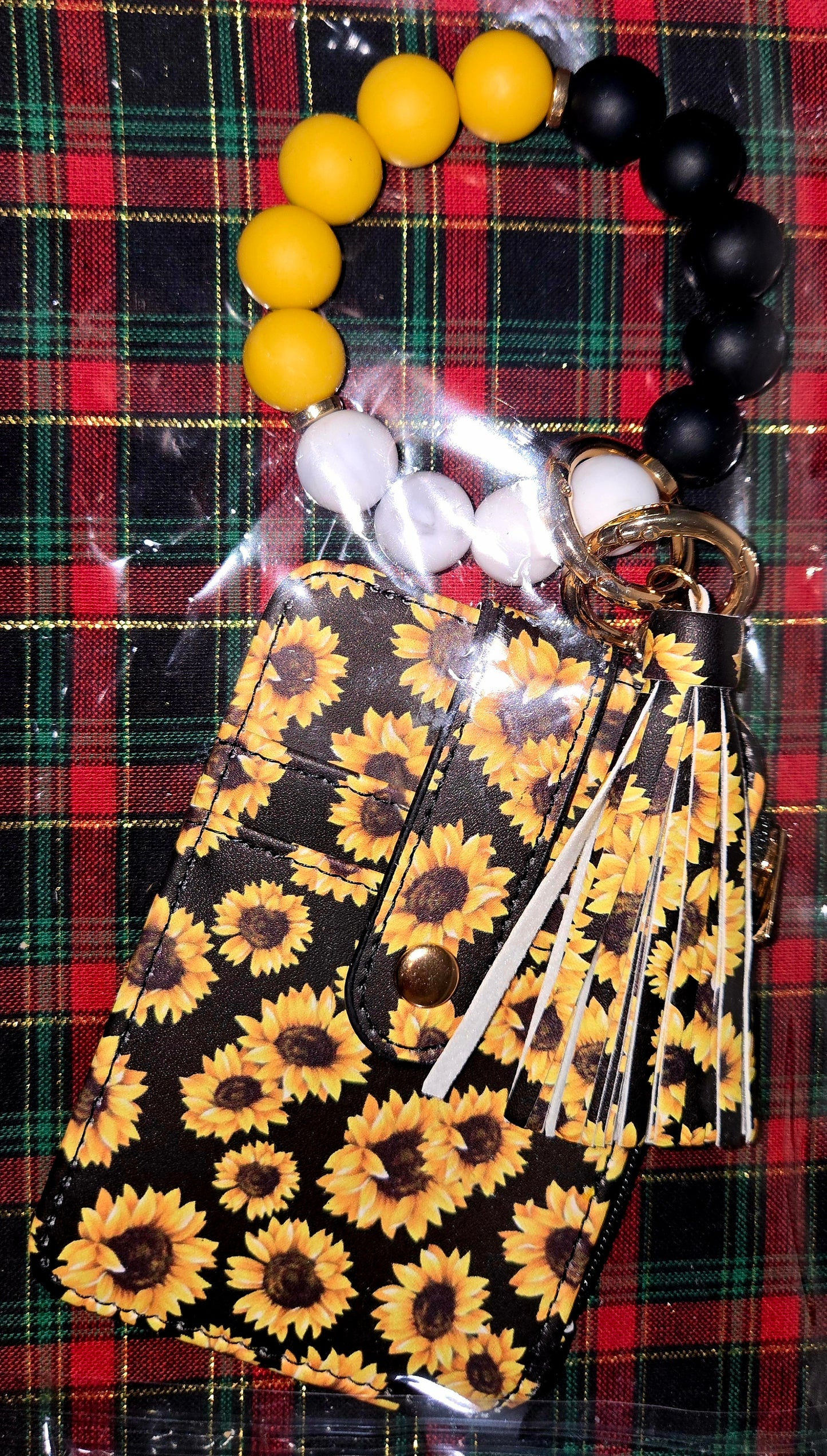 Silicone Beaded Bracelet with Cardholder Keychain Sunflowers