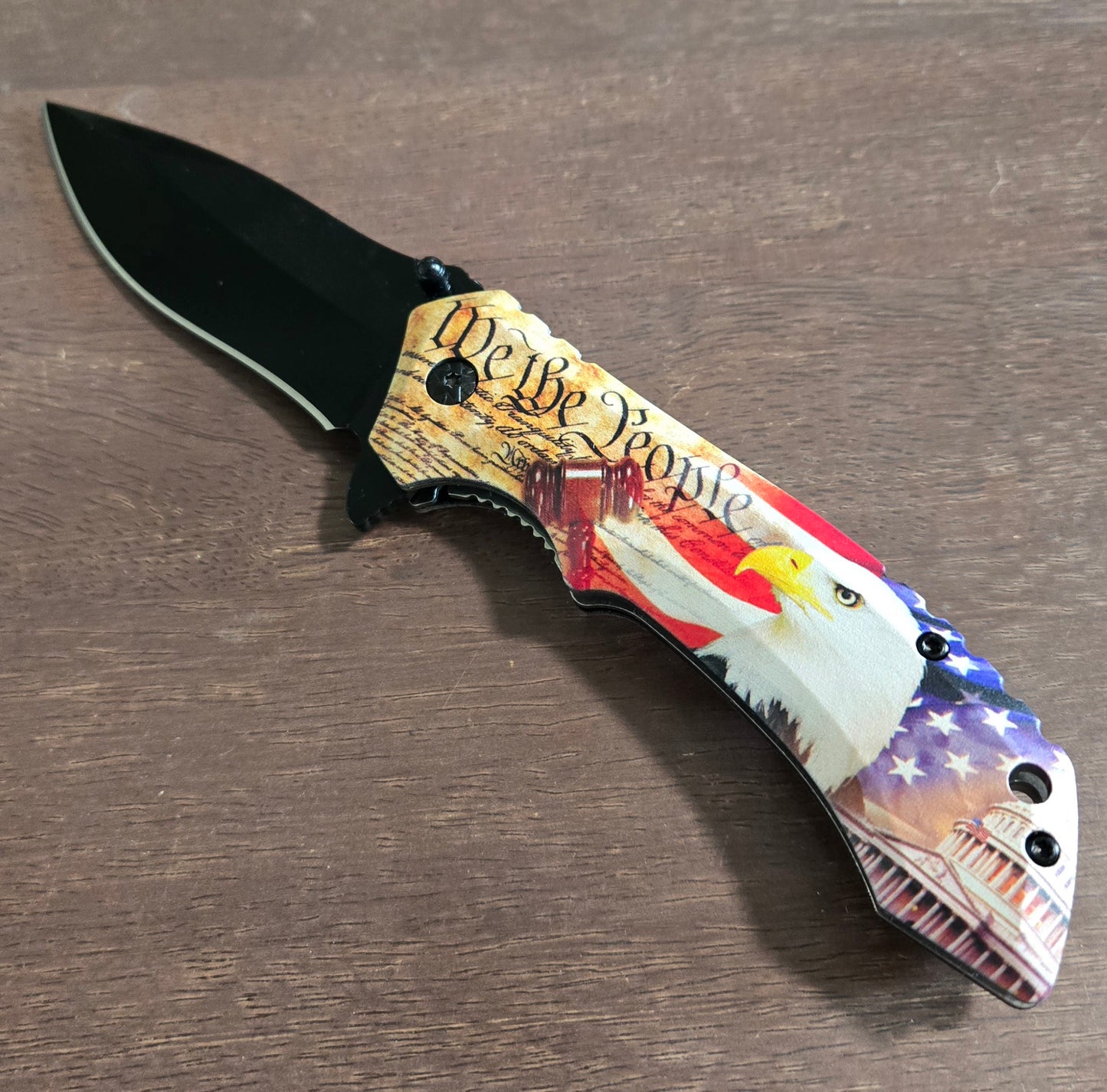 We the People Spring Assisted Folding Knife with Constitution Flag Eagle Handle