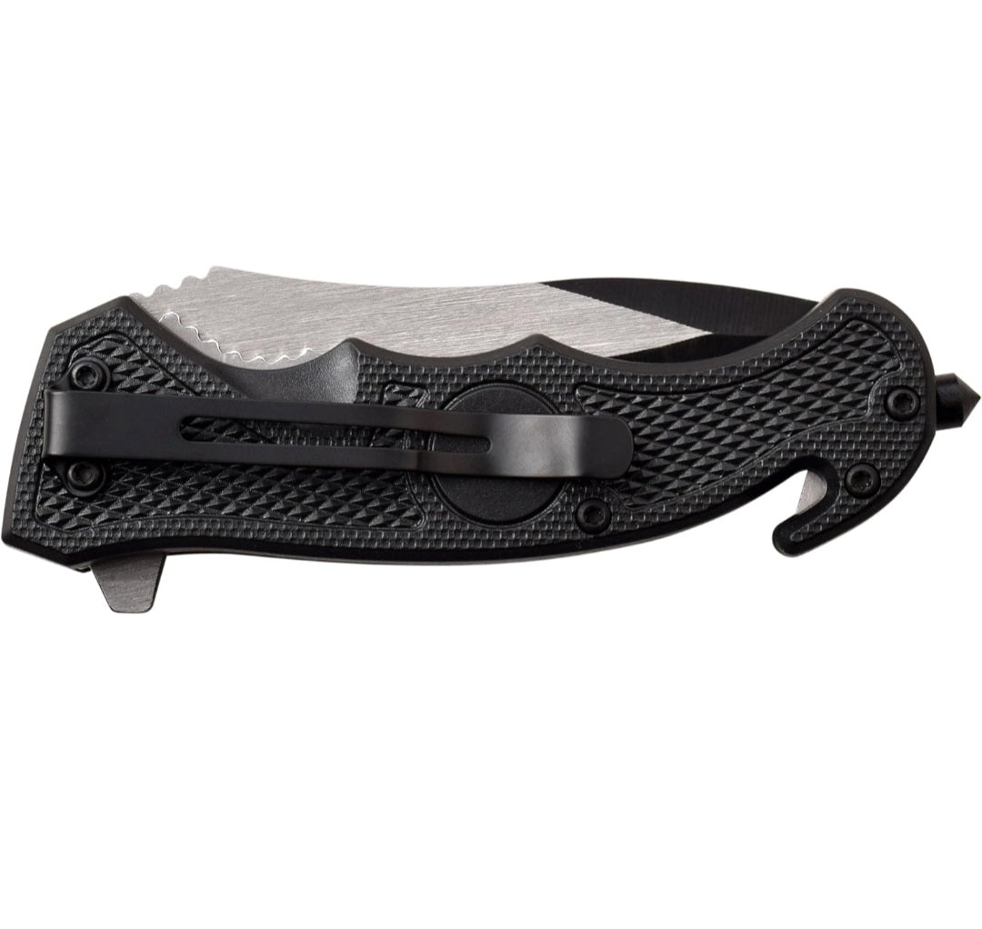 Police Tactical Spring Assisted Open Pocket Rescue Knife with Glass Breaker