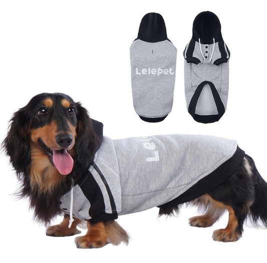 Lelepet Dachshund Hoodie, Soft Dog Sweatshirt with Hood, Warm Pullover for Small Dogs, Fall Winter Outfit with Leash Hole
