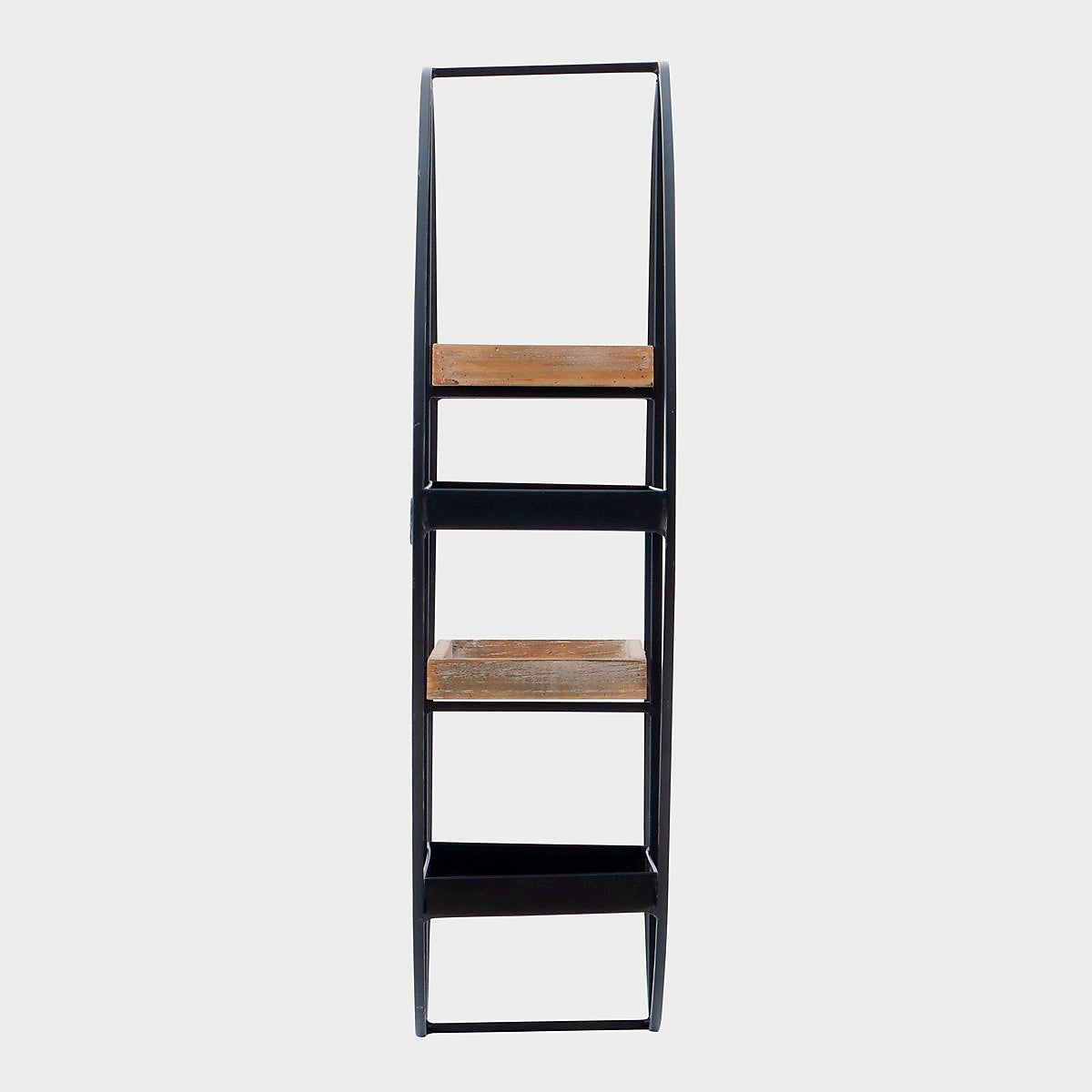 Round Metal and Wood Four Shelf Wall Storage in Black