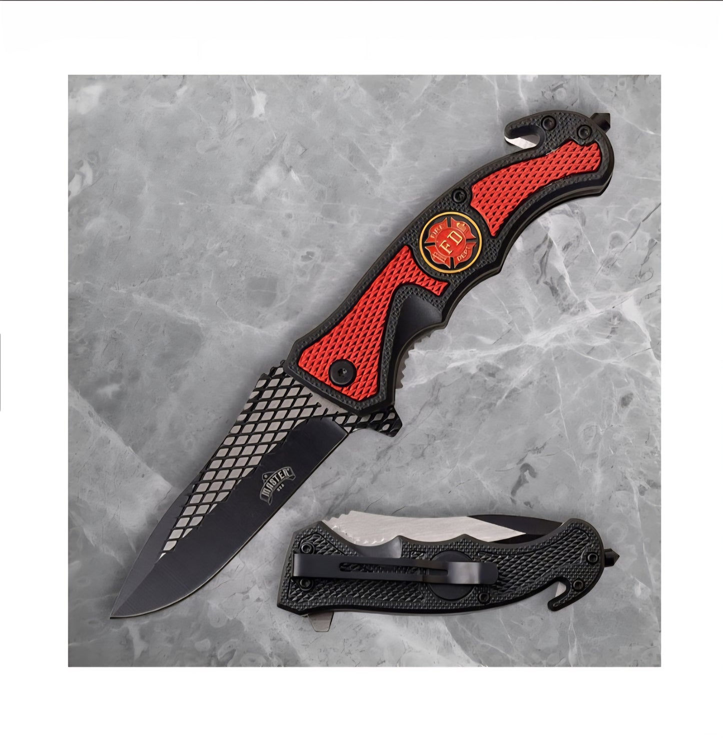 Firefighter & Rescue Tactical Spring Assisted Folding Knife Red and Black Knife