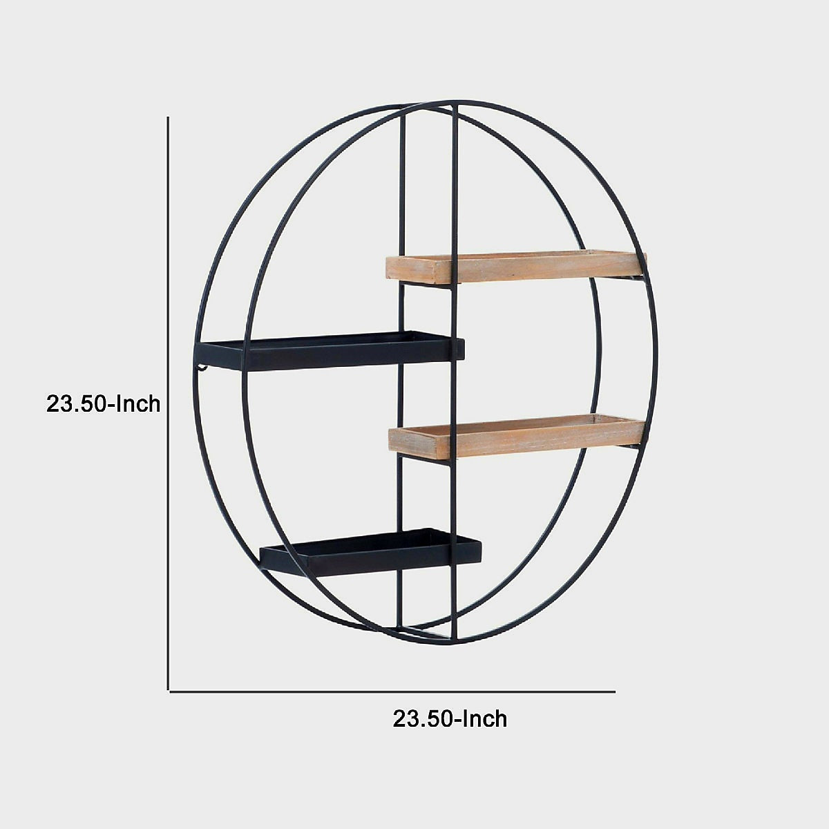 Round Metal and Wood Four Shelf Wall Storage in Black