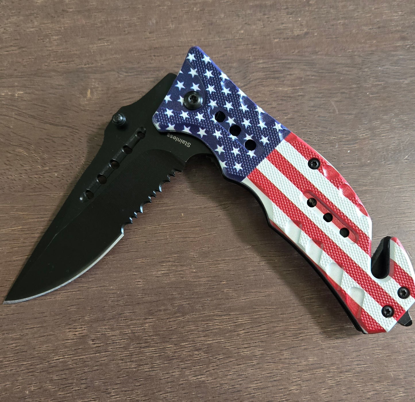 American Flag SPRING Assisted Opening Pocket KNIFE Serrated/Plain Combo Blade