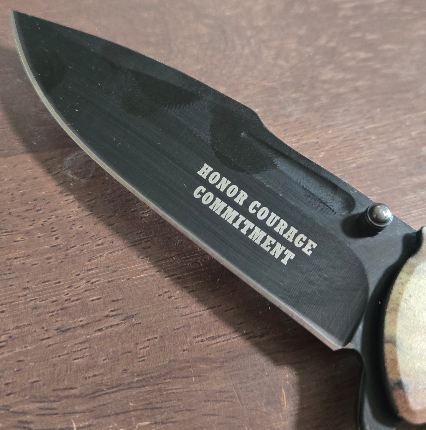 Military Tactical Spring Assisted Folding Knife  Honor Commitment Courage
