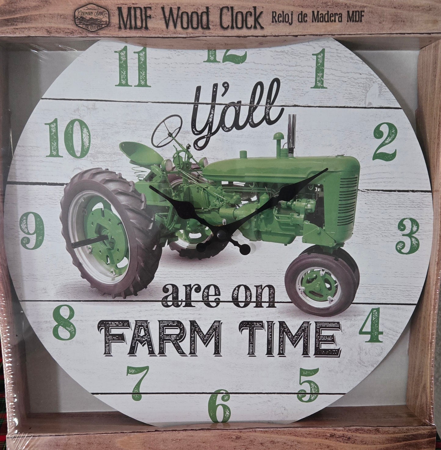 Tractor - Y'all are on Farm Time MDF Wood 13in Clock