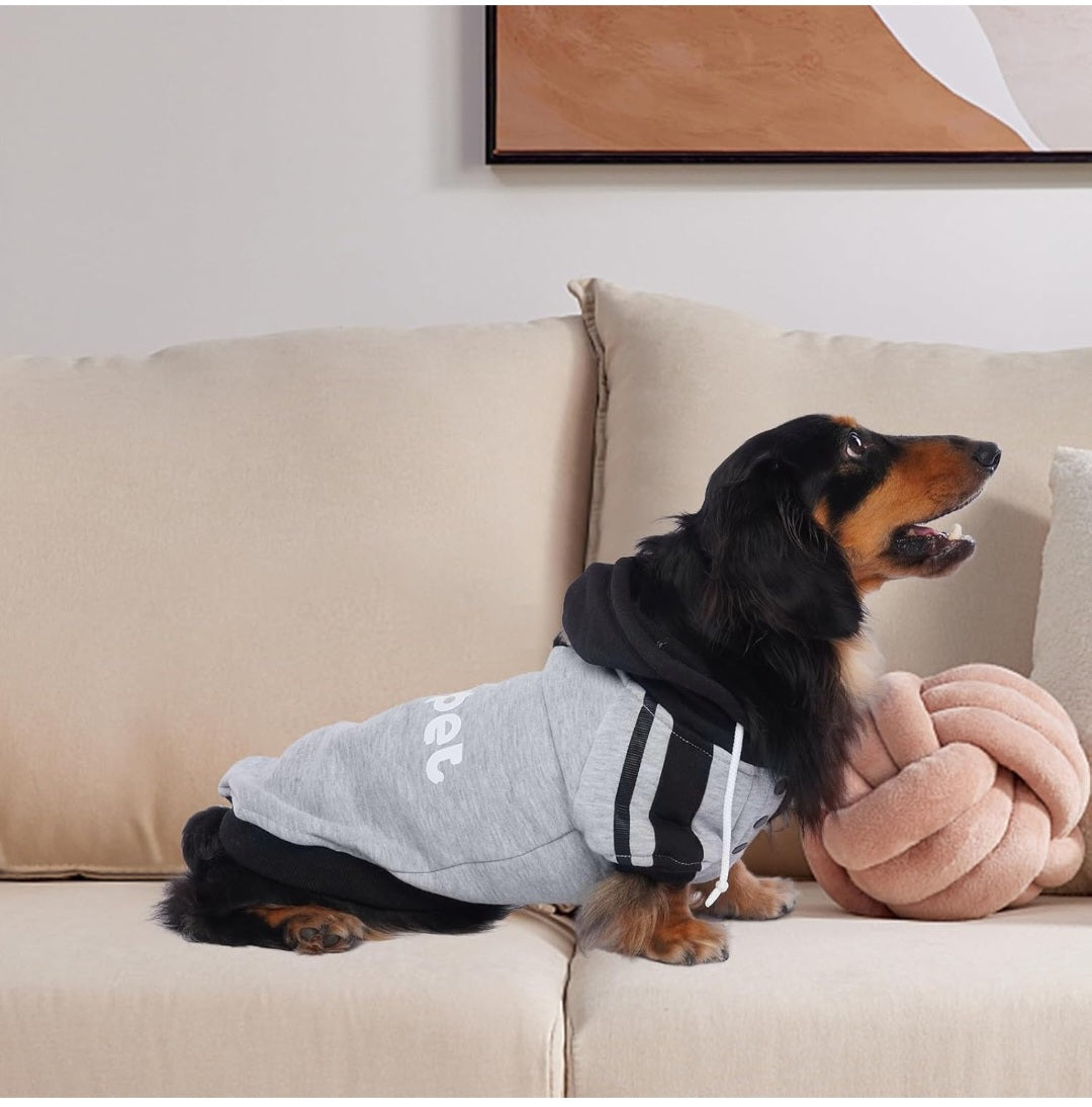 Lelepet Dachshund Hoodie, Soft Dog Sweatshirt with Hood, Warm Pullover for Small Dogs, Fall Winter Outfit with Leash Hole