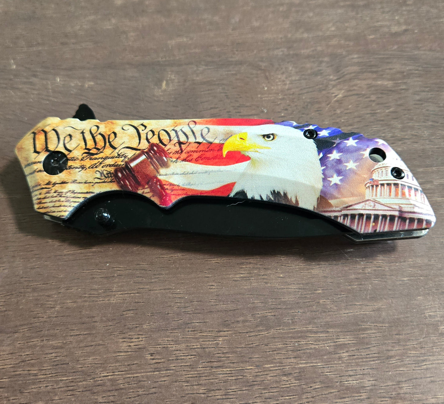 We the People Spring Assisted Folding Knife with Constitution Flag Eagle Handle