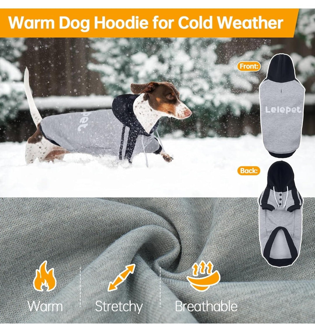 Lelepet Dachshund Hoodie, Soft Dog Sweatshirt with Hood, Warm Pullover for Small Dogs, Fall Winter Outfit with Leash Hole