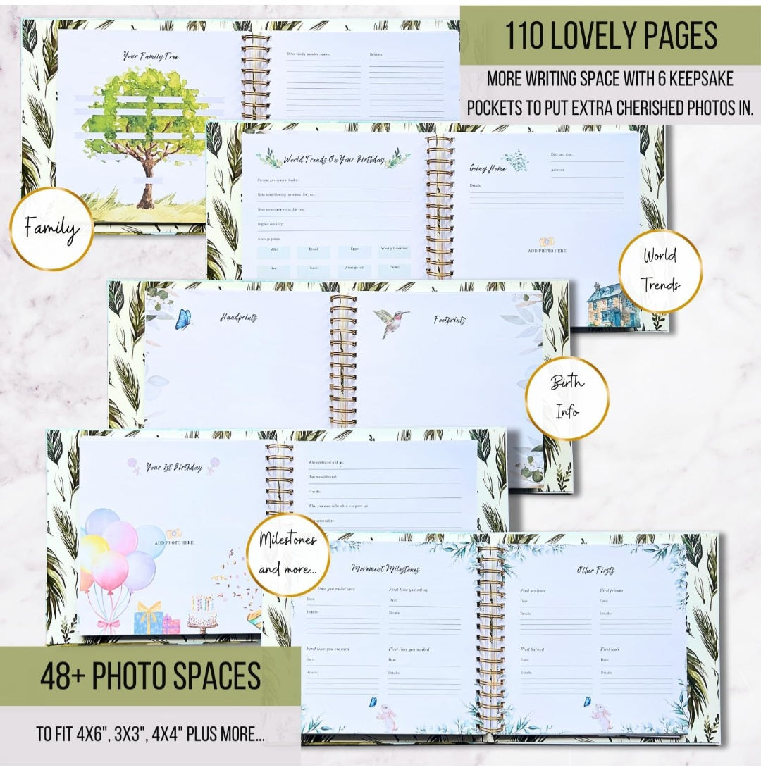 Baby Boy or Girl Keepsake Memory Book, First 5 Years Baby Book From Birth To Age 5, Gender Nuetral Memory Scrapbook, Record Every Memory, Medium