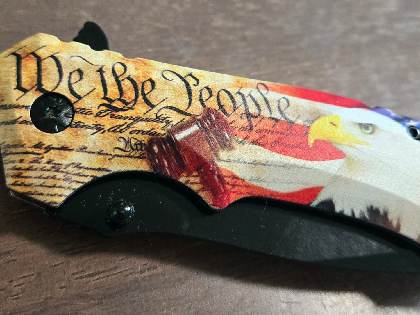We the People Spring Assisted Folding Knife with Constitution Flag Eagle Handle