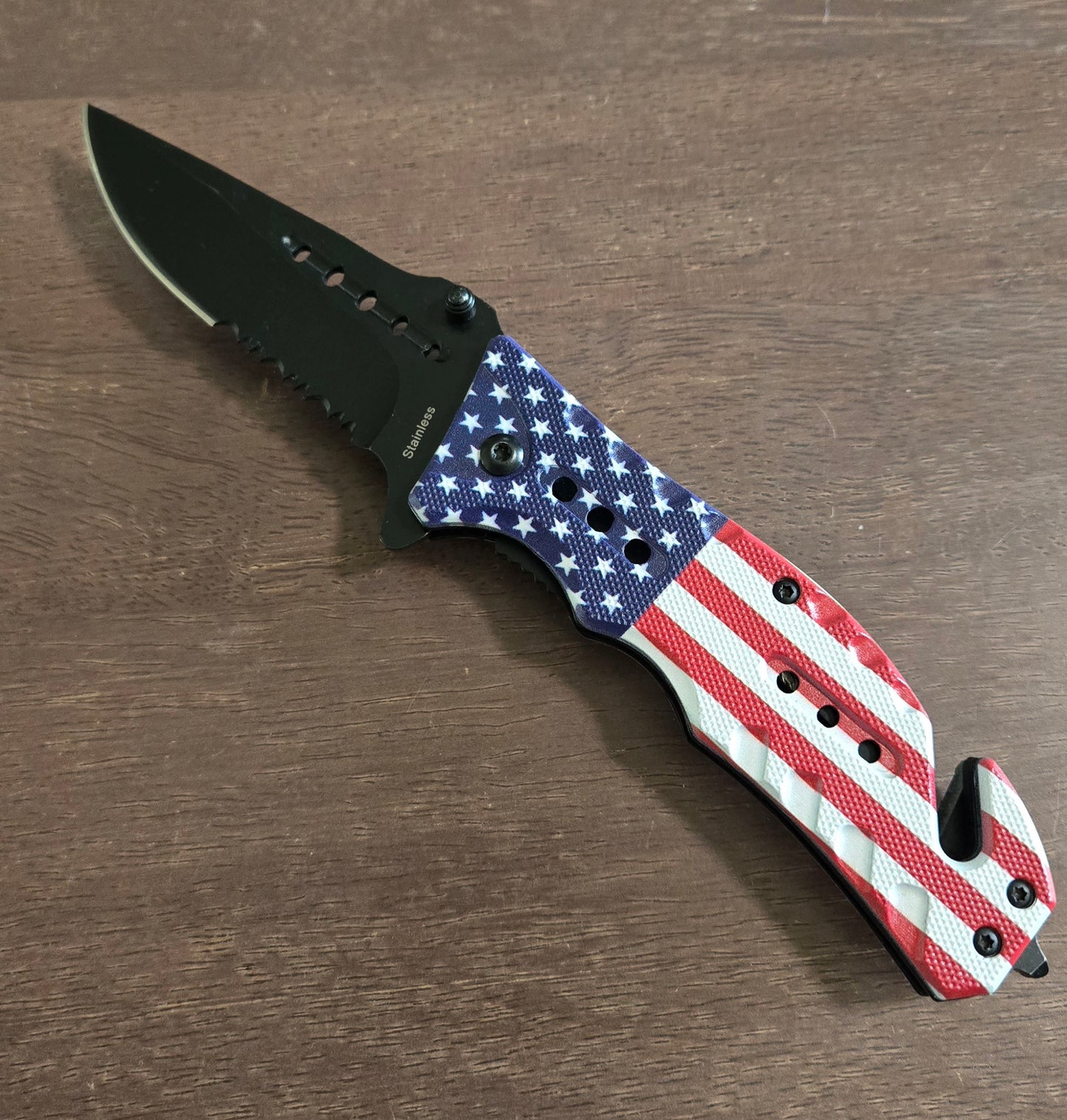 American Flag SPRING Assisted Opening Pocket KNIFE Serrated/Plain Combo Blade